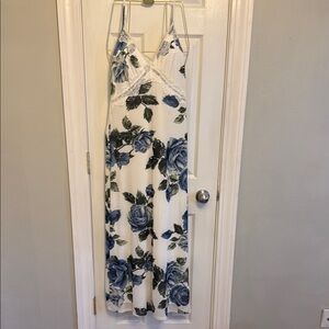 Blue Floral Lace Maxi Dress